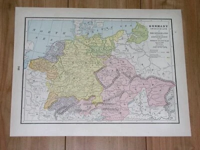 1896 MAP OF EUROPE GERMANY BOHEMIA REFORMATION 30 THIRTY YEARS WAR 100 FRANCE - Image 1 of 4
