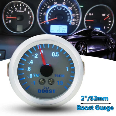 2" 52mm Universal Car LED Bue Light Turbo Boost Vacuum Pressure Gauge Meter - Image 1 of 4