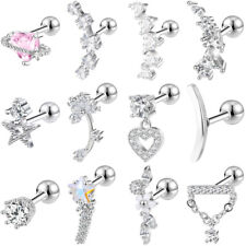 12 Pcs/Set 18G Stainless Steel Stud Earrings CZ Ear Studs Helix Piercing Jewelry