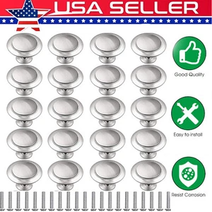 20PCS Stainless Steel Brushed Nickel Kitchen Cabinet Knobs Round Drawer Pulls - Picture 1 of 12