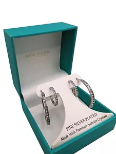 Sofia James New York, Silver Plated, Premium Austrian Crystals, Set Of 2 Hoops - Picture 1 of 6
