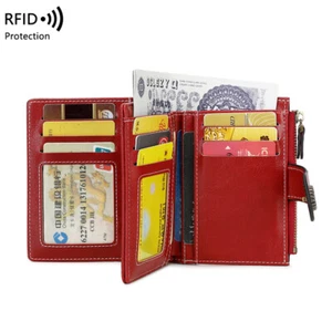 Ladies Leather Wallet RFID Blocking Women Small Compact Credit Card Holder Purse - Picture 1 of 13