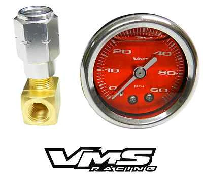 VMS CAMARO CORVETTE 1 1/2" 60PSI ROJO MEDIDOR DE PRESIÓN DE COMBUSTIBLE ADAPTADOR LLENO DE LÍQUIDO Foto 1 de 3