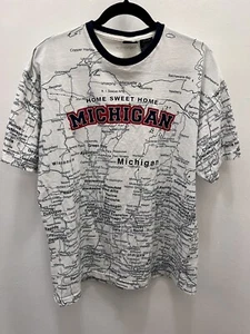 Camiseta De Colección State Of Mine Para Hombres GRANDE Mapa Michigan Blanca Años 90 Hogar Dulce Hogar - Imagen 1 de 4