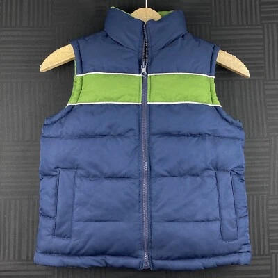 Old Navy Boys Size 6-7 Blue Green Reversible Full Zip Up Sleeveless Puffer Vest - Image 1 of 4