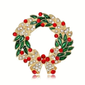 Gold Weihnachtskranz Brosche Anstecknadel Strass Glocken BESTSELLER - Bild 1 von 9
