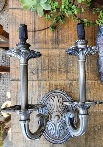 Pair Sconces Chandelier Solid Heavy Silver Metal Lead Crystal 12"H New No Box Cover
