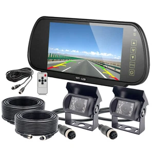 Monitor de espejo retrovisor de 7" 2x cámara CCD inversa IR 4 pines para remolque caravana - Imagen 1 de 11