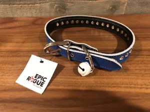Pet Collar With Bell Adjustable Cat Dog Rhinestone Buckle-Blue - Picture 1 of 3