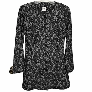 CAbi Lacy Coat XS Floral Lace Long Line Jacket Black Gray #3316 - Picture 1 of 12