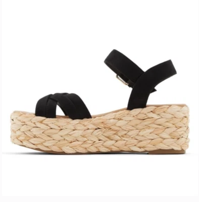 Black Ankle Strap Espadrille Platform Wedge SZ 7.5  Sandal Call it Spring MINT - Image 1 of 4