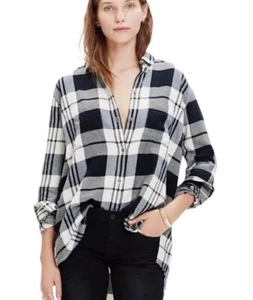 Madewell Boyfriend schwarz weiß kariertes Flanellhemd mit Knopfleiste Medium - Bild 1 von 6