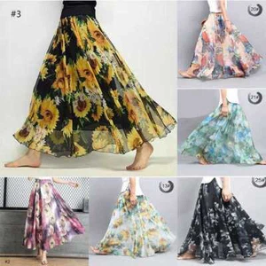 Maxi Skirt Chiffon Beach Fashion Party Skirt Floral Printed Summer Women Long - Picture 1 of 28