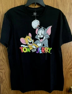 Tom and Jerry Black T-Shirt Short Sleeves By Warner Bros. Men’s Size Large NWT - Picture 1 of 6
