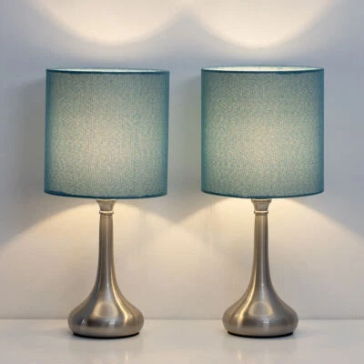 HAITRAL Set of 2 Modern Table Lamps w/Fabric Lamp Shade, Metal Base for Bedroom, Office