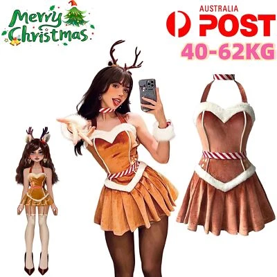 Sexy Reindeer Costume Women Christmas Cosplay Fancy Dress Party Outfit Gift Xmas - Image 1 of 4