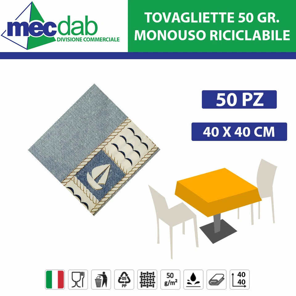 Tovaglie Coprimacchia 50 Qtà Tessuto Non Tessuto Timone Blu per Tavoli - Immagine 1 di 1