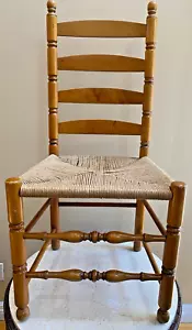 ANTIQUE OAK 4 LADDER BACK WOVEN RUSH SEAT CHAIR - Picture 1 of 9