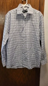 St Croix Men's Cotton Linen Long Sleeve Made In Italy Shirt Large Plaid 46x32 - Picture 1 of 8