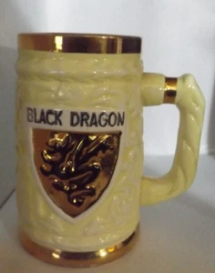 Vintage Hand-painted Hickok Japan Black Dragon Gold Trim Ceramic Beer Mug Stein - Picture 1 of 9