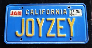 Vintage Orig. California License Plate Vanity. "JOYZEY" JERSEY 1985 - Picture 1 of 2