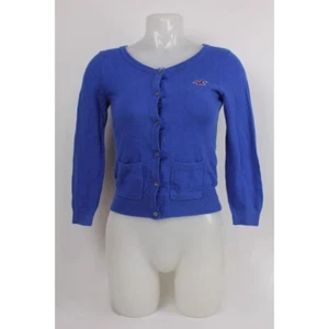 Cárdigan Hollister para mujer talla mediana detalle deshilachado al frente artículo azul - Imagen 1 de 11