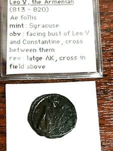 BYZANTINE. AE FOLLIS, LEO V, THE ARMENIAN  & Constantine, 813-820 AD RARE. 2R007