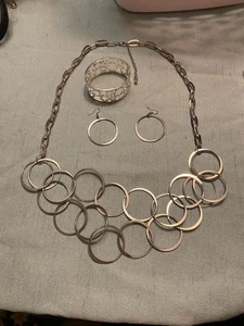 HIGH-GRADE VINTAGE | Sculptural Silver-Tone Statement Set (3 Pcs) | MCM Brutalis - Picture 1 of 6