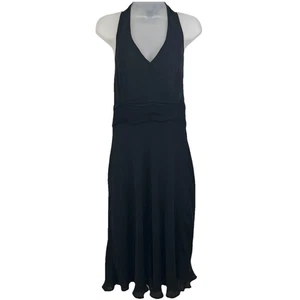 Robe vintage années 90 soie halter taille 10 noire Ann Taylor Pintuck fantaisiste sorcière - Photo 1/4