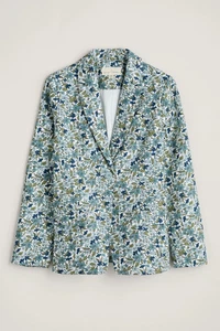 Seasalt Cornwall Erica Blazer Size UK 10 Blue Floral Linen Cotton Blend Jacket - Picture 1 of 19