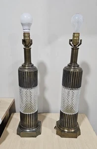 Vtg Paul Hanson Brass and Cut Glass Table Lamp Set No Shades Both Work - Picture 1 of 9