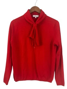 Christian Dior Uniform Vintage Pussy Bow Pullover Rot Wolle L Damen 1/4 Knopf - Bild 1 von 12