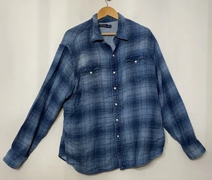 Polo Ralph Lauren blau kariert Chambray Flanell XXL Perlen Druckknopfpasse Western Cowboy - Bild 1 von 12