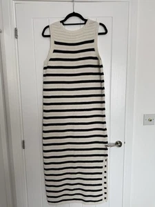 River Island Women Stripes Crochet Lace Maxi Dress Cream Navy Blue BNWT Size 16 - Picture 1 of 10