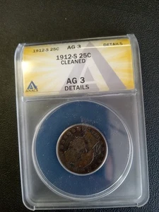 1912-S Barber Silver Quarter - San Francisco Mint - Rainbow Tone Ag3 Cleaned - Picture 1 of 4