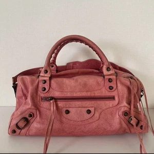 Balenciaga Twiggy 2way Shoulder Bag Handbag Leather Pink Used w/Mirror - Picture 1 of 24
