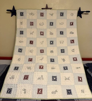 Land Of Nod/Crate & Barrel Baby Quilt & Crib Skirt 51 x 39 Alphabet Toddler 2003 - Image 1 of 4