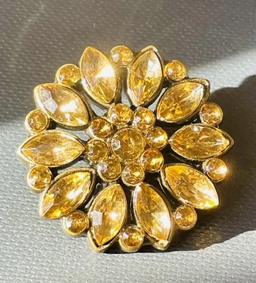 Antique High Quality Round Sparkly Gold Rhinestone Button 26MM - Image 1 of 4