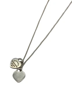 Tiffany & Co. Blau Doppel Herz Anhänger Halskette Authentische Kette 3904 - Bild 1 von 5