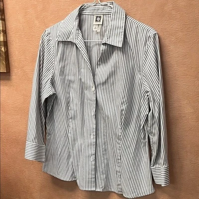 Anne Klein 灰色条纹衬衫 3/4 长袖 — 第 1/4 张图片
