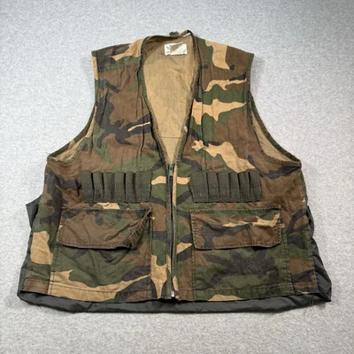 Duck Bay Green Brown Black Camo Hunting Vest Sz Large Vintage READ - Image 1 of 4