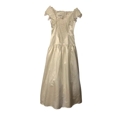 VTG 90s Jessica McClintock Gunne Sax Bridal Wedding Dress White 11/12 Satin Lace - Image 1 of 4