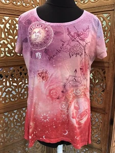 One World Women's Xl Virgo Zodiac Bling Embellished Stretch Knit Top Shirt - Picture 1 of 7