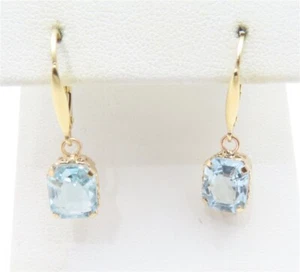 14k Yellow Gold ~9x7mm Oval Blue Topaz Leverback Earrings - Picture 1 of 4