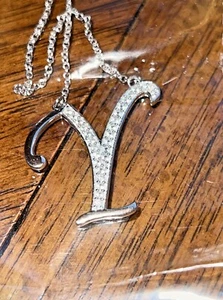 Initial Y Necklace  Cambodian White Zircon in Platinum Over Sterling Silver - Picture 1 of 7