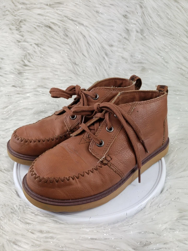 TOMS Boys Youth Size 3 Brown Leather Lace Up Casual Comfort Shoes - Image 1 of 4