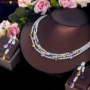 Conjunto de joyería enchapado en plata collar lágrima 3 capas circonita cúbica superior - Imagen 1 de 8