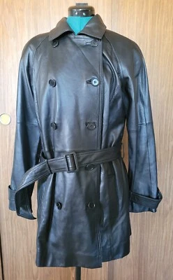 Abrigo Chaqueta Kate Hill 100 % Cuero Suave Mujer Abotonada Negro Talla 12 Usado Foto 1 de 4