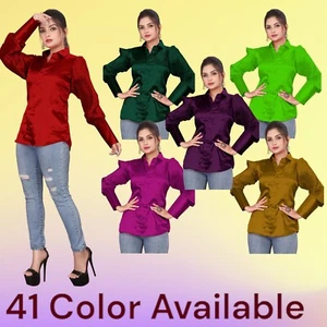 Satin Shirt Button Down V Neck Shirt For Women / Girls Office Wear SP2 - Picture 1 of 251