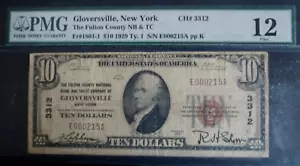 PMG Type 1 1929 $10 Fulton County NB Gloversville F -12 FR#1801-1 CH# 3312 - Picture 1 of 2
